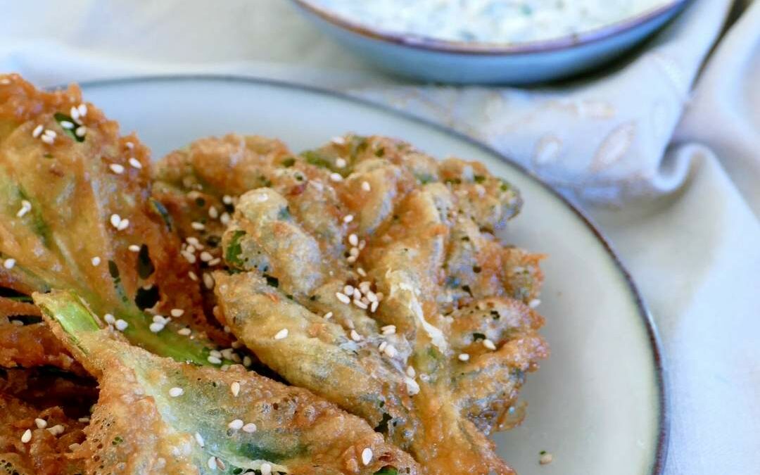 Recette : tempura de tatsoï et sauce fromage blanc à l&rsquo;oxalis